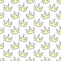 Seamless pattern of hand-drawn shining crowns.