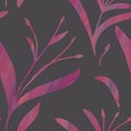 Seamless pattern with hand-drawn shining pink gradient branches on gray background. Linen, bedclothing, print, packaging, wallpape