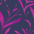 Seamless pattern with hand-drawn shining purple gradient branches on blue-gray background. Linen bedclothing print packaging