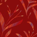 Seamless pattern with hand-drawn shining red gradient branches on red background. Linen, bedclothing, print, packaging, wallpaper,