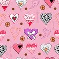 Seamless pattern with  hand drawn sketch of  hearts. Color objects isolated on pink background. Symbols for decor Royalty Free Stock Photo