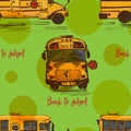 Seamless pattern with hand-drawn sketch yellow bus, isolated background Back to school theme, education concept color Royalty Free Stock Photo