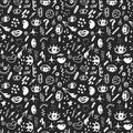 Seamless pattern with hand drawn sketched doodle elements eyes and lips, abstract background. Typography design print, vector illu Royalty Free Stock Photo