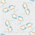 Seamless pattern with cute hand drawn childish sketchy tea and coffee cups. Coffee break tiling background. Royalty Free Stock Photo
