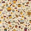 Seamless pattern with hand drawn sketchy tea theme Royalty Free Stock Photo