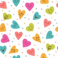 Seamless pattern with hand drawn smiley hearts. Cute cartoon Royalty Free Stock Photo