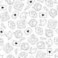 Seamless pattern of hand drawn social media icons Royalty Free Stock Photo