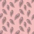 Seamless pattern with hand-drawn softness feathers on pink background, Great for wedding decor, wrapping paper, background, fabric