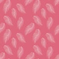 Seamless pattern with hand-drawn softness white feathers on coral , Great for wedding decor, wrapping paper, background, fabric