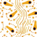 Seamless pattern with hand drawn stars and meteor