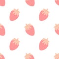 Seamless pattern of hand-drawn strawberries in pink at a great distance. Vector image for Valentine`s Day, lovers, prints, clothes