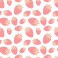 Seamless pattern of hand-drawn strawberries in pink shades. Vector image for Valentine`s Day, lovers, prints, clothes, textiles, c