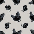 Seamless pattern with hand drawn stylized chicken