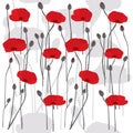 Seamless pattern with hand drawn stylized poppies Royalty Free Stock Photo