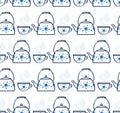 Seamless pattern with hand drawn with teapots and teacups. Royalty Free Stock Photo