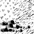 Seamless pattern with hand drawn thin wave shapes, hearts and bold strokes. Abstract texture print for t-shirts, clothes