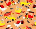 Seamless pattern of hand drawn transportation vehicles cartoon Royalty Free Stock Photo