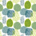 Seamless pattern with hand drawn trees on white background