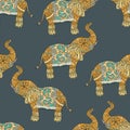 Seamless pattern with hand-drawn tribal styled elephant. Royalty Free Stock Photo