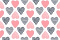 Seamless pattern with hand drawn Valentine hearts. Royalty Free Stock Photo