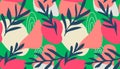 Seamless pattern of Hand drawn various shapes doodle objects, lines and plant leaf foliage background Colorful floral background