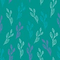 Seamless pattern with hand drawn vector leaves,modern ornament,illustration in doodle style for fabric,wrapping and Royalty Free Stock Photo