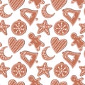 Seamless pattern. Hand drawn vector illustration - Gingerbread Cookies Royalty Free Stock Photo