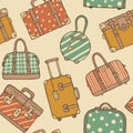 Seamless pattern with hand drawn vintage travel bags and suitcases Royalty Free Stock Photo