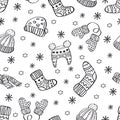 Seamless pattern with hand drawn warm clothes. Perfect vector holidays background