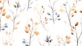 Seamless pattern with hand drawn watercolor branches and leaves. Generative AI Royalty Free Stock Photo