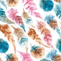 Seamless pattern of hand drawn watercolor feather Royalty Free Stock Photo