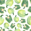 Seamless pattern with hand-drawn watercolor green bell pepper. Hand-drawn sketches.