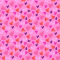 Seamless pattern with hand-drawn watercolor hearts on a pink background. Valentine`s day texture for design of wrapping