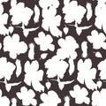 Seamless pattern of hand-drawn watercolor illustrations of Hawaiian hibiscus flowers. Bright tropical flowers on a gray