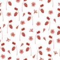 Seamless pattern with hand-drawn watercolor strawberries and flowers on a white background. Royalty Free Stock Photo