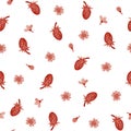Seamless pattern with hand-drawn watercolor strawberries and flowers on a white background. Royalty Free Stock Photo