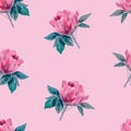 Seamless pattern with hand drawn watercolor wild rose blossom and leaves can be used for textile prinring, wallpaper, background