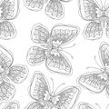 Seamless pattern with hand drawn white and black butterfly in zentangle style. Royalty Free Stock Photo