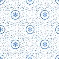 Seamless pattern with hand drawn white blue snow flakes on white background, simple winter background for your design Royalty Free Stock Photo