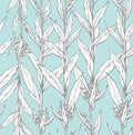 Seamless pattern with hand drawn wild flower with leaves. Vector illustration. Botanical pattern for textiles and