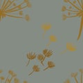 Seamless pattern with hand-drawn yellow with gradient dandelions on gray background. packaging, wallpaper, textile, kitchen, utens