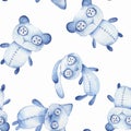 Seamless pattern with hand made toys. Watercolor