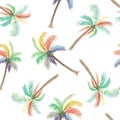 Seamless pattern of hand paint watercolor rainbow coconut tree, natural summer illustration for textile