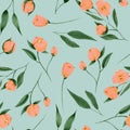 Seamless pattern of hand painted cream pink flowers