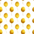 Seamless pattern with hand-painted golden pearly balloons on white background