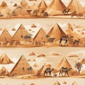 seamless pattern of hand painted stylized egyptian camels and pyramids in papyrus style Royalty Free Stock Photo