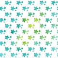 Seamless pattern of hand-painted turquoise watercolor stars in repetition