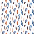 Seamless pattern of hand-painted watercolor multicolored feather