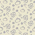 Seamless pattern hand sketched vegetables and fruits texture vector.