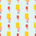 Seamless pattern hand of soccer referee hands showing red yellow card background vector illustration Royalty Free Stock Photo